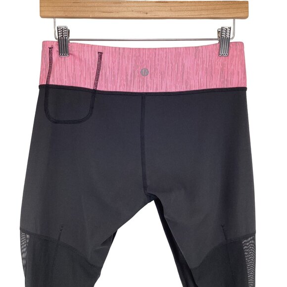 Lululemon Crop Leggings Size 6 Womens Black & Pink Breathe Easy Capri Mesh Back - Picture 6 of 7